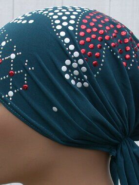 TEAL Chemo Stud Fashion Cap Slip On Bonnet Hijab Undercap #8